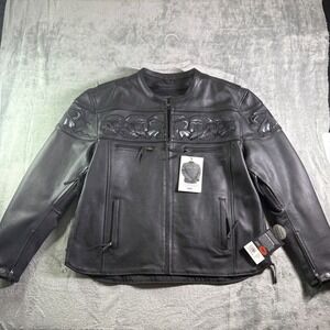 First Classics Gear Men's Black Leather Jacket Savage Skulls Reflective Size 3X